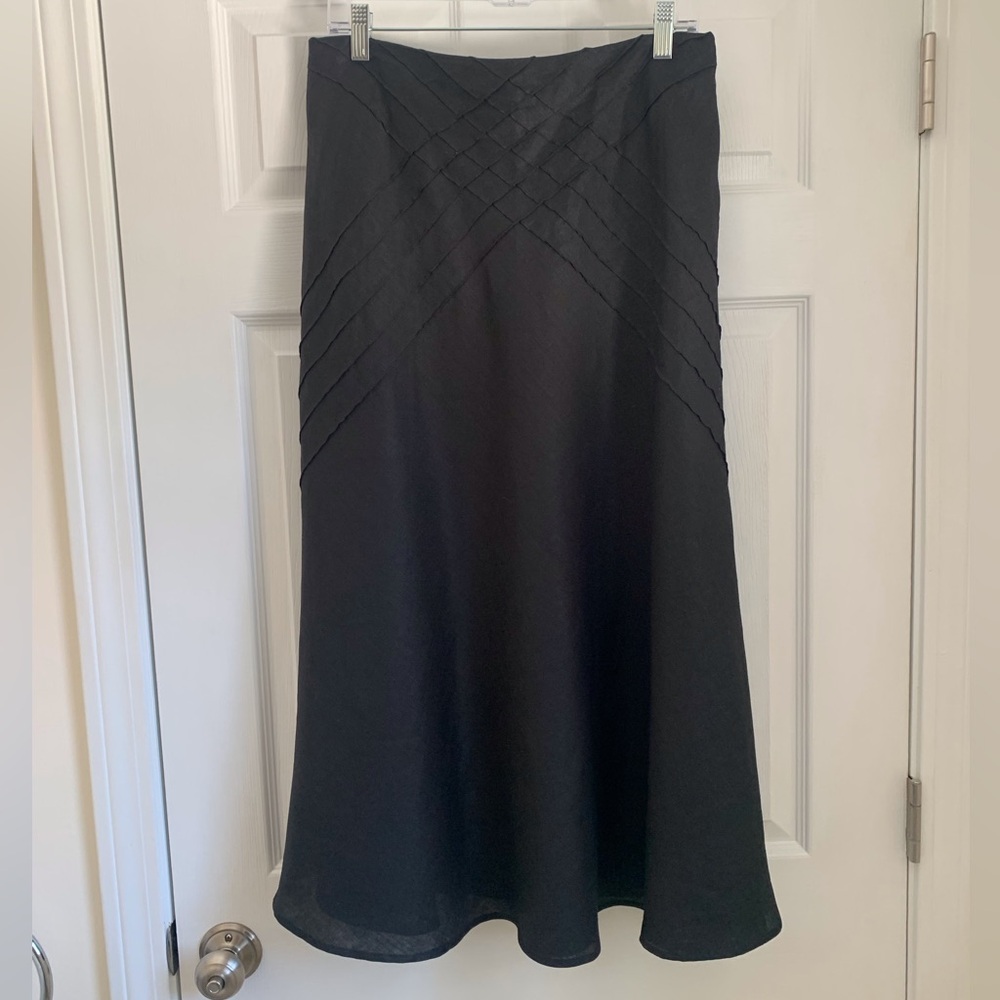 100% Linen Black A-Line Skirt Fully Lined